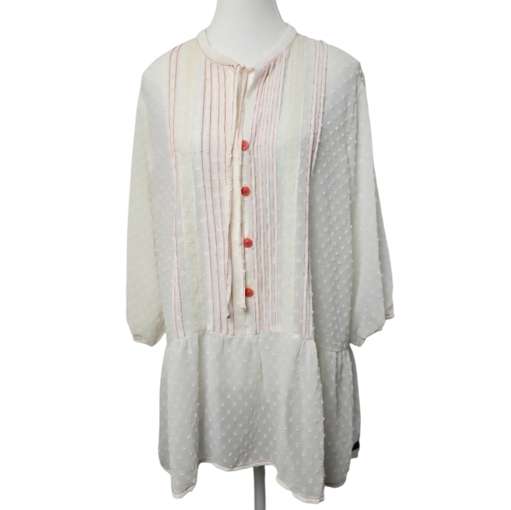 Matilda Jane Light the Way Cream Swiss Dot Blouse Size L 3/4 Sleeve Boho Cottage